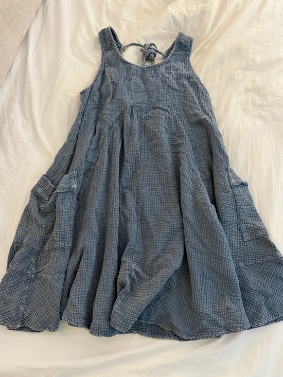 easel Dresses & Skirts - Easel Blue Gauze Sleeveless Trapeze Mini Dress